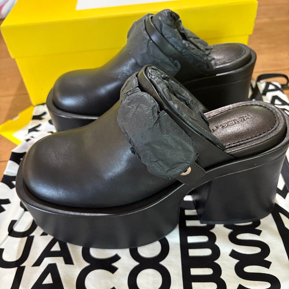 Marc Jacobs The J Marc Black Leather Platform Clogs Mules Heels Size US 9W - Picture 5 of 12